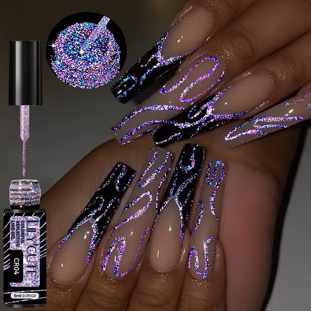 LILYCUTE 5ml Super Bright Metallic Painting Liner Gel Nail Polish Silver Gold Rose Mirror Graffiti Stripe Pull Line Nail Art Gel