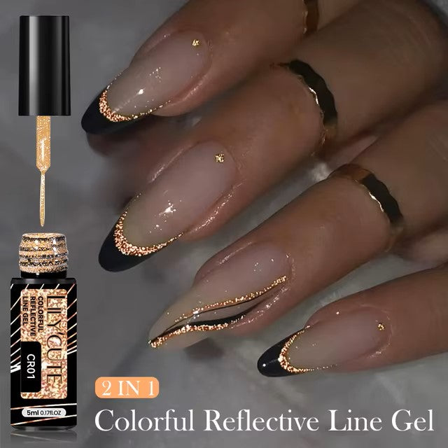 LILYCUTE 5ml Super Bright Metallic Painting Liner Gel Nail Polish Silver Gold Rose Mirror Graffiti Stripe Pull Line Nail Art Gel