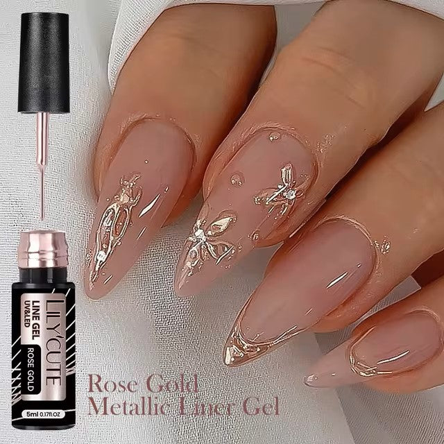 LILYCUTE 5ml Super Bright Metallic Painting Liner Gel Nail Polish Silver Gold Rose Mirror Graffiti Stripe Pull Line Nail Art Gel