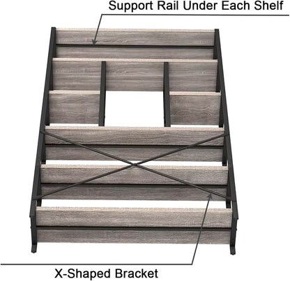 LVB Industrial 6 Tier Bookshelf, Large Tall Open Rustic Vintage Etagere Bookcase, Gray Big Wide Modern Farmhouse Wood and Metal Dealshavens