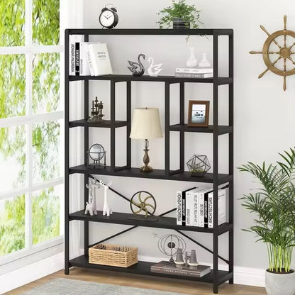 LVB Industrial 6 Tier Bookshelf, Large Tall Open Rustic Vintage Etagere Bookcase, Gray Big Wide Modern Farmhouse Wood and Metal Dealshavens
