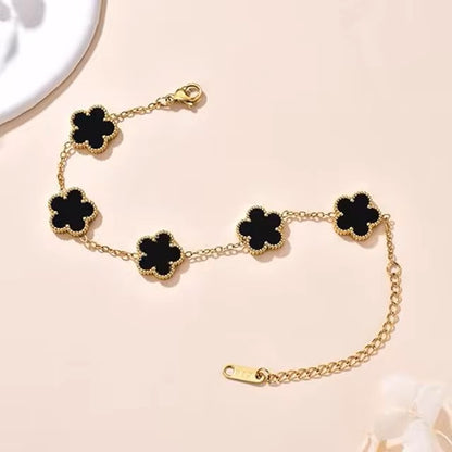 Lucky Clover Women's Hand Bracelets Double Sided Flowers Jewellery Gifts Stainless Steel Bracelet Gold Plated Bracelets Man Dealshavens