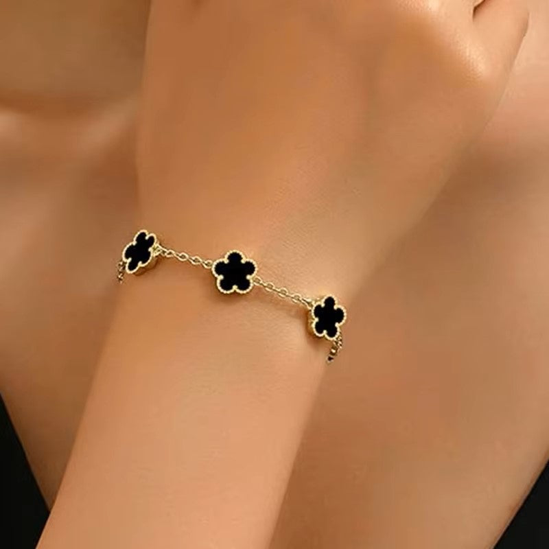 Lucky Clover Women's Hand Bracelets Double Sided Flowers Jewellery Gifts Stainless Steel Bracelet Gold Plated Bracelets Man Dealshavens