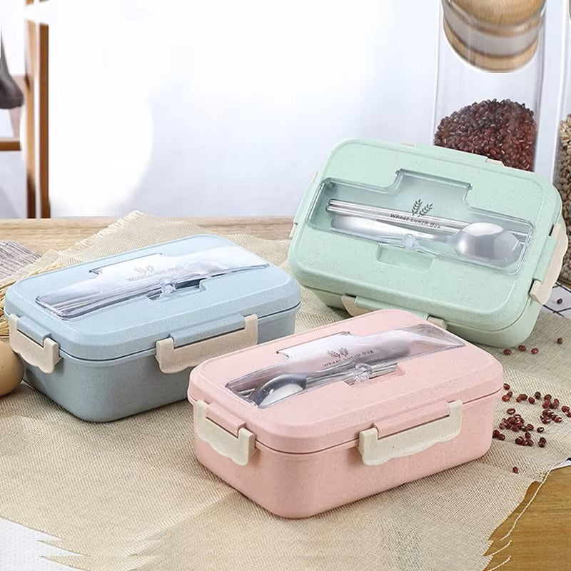 Microwave Lunch Box Wheat Straw Dinnerware with Spoon Chopsticks Food Storage Container Children Kids School Office Bento Box Dealshavens