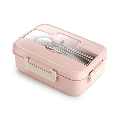 Microwave Lunch Box Wheat Straw Dinnerware with Spoon Chopsticks Food Storage Container Children Kids School Office Bento Box Dealshavens