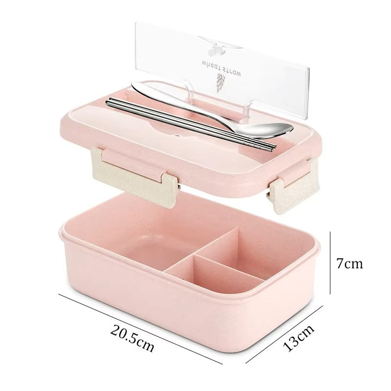 Microwave Lunch Box Wheat Straw Dinnerware with Spoon Chopsticks Food Storage Container Children Kids School Office Bento Box Dealshavens