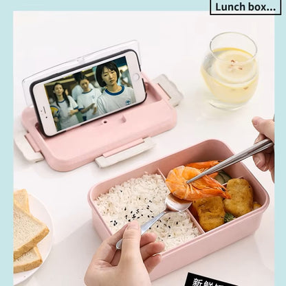 Microwave Lunch Box Wheat Straw Dinnerware with Spoon Chopsticks Food Storage Container Children Kids School Office Bento Box Dealshavens