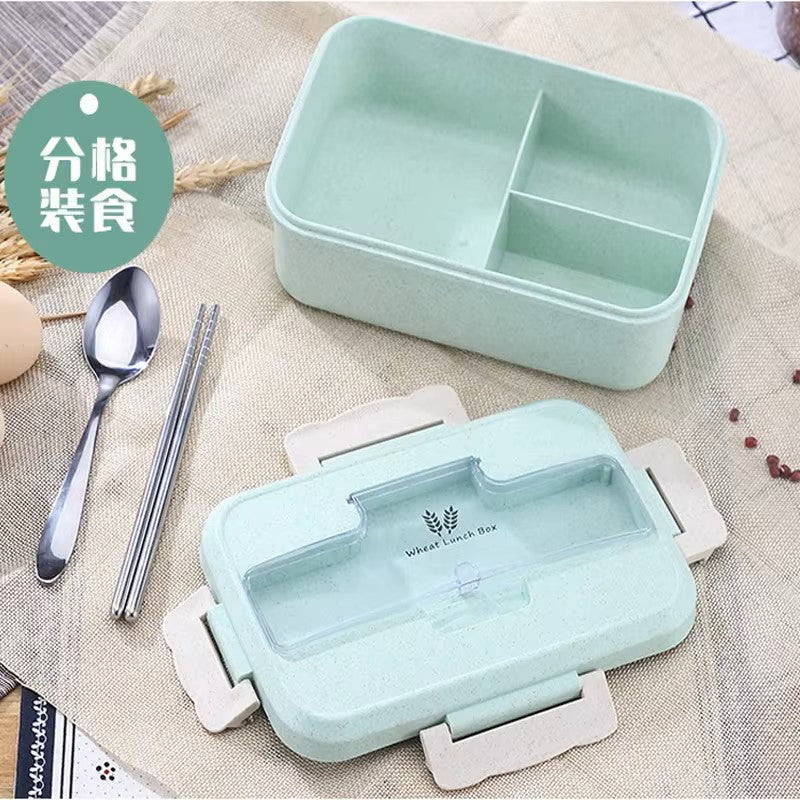 Microwave Lunch Box Wheat Straw Dinnerware with Spoon Chopsticks Food Storage Container Children Kids School Office Bento Box Dealshavens