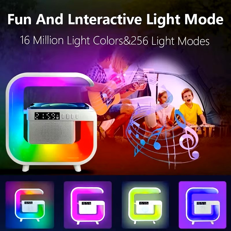 Multifunction Wireless Charger Stand Bluetooth 5.0 Speaker FM TF RGB Night Light Fast Charging Station for iPhone Samsung Xiaomi - Dealshavens