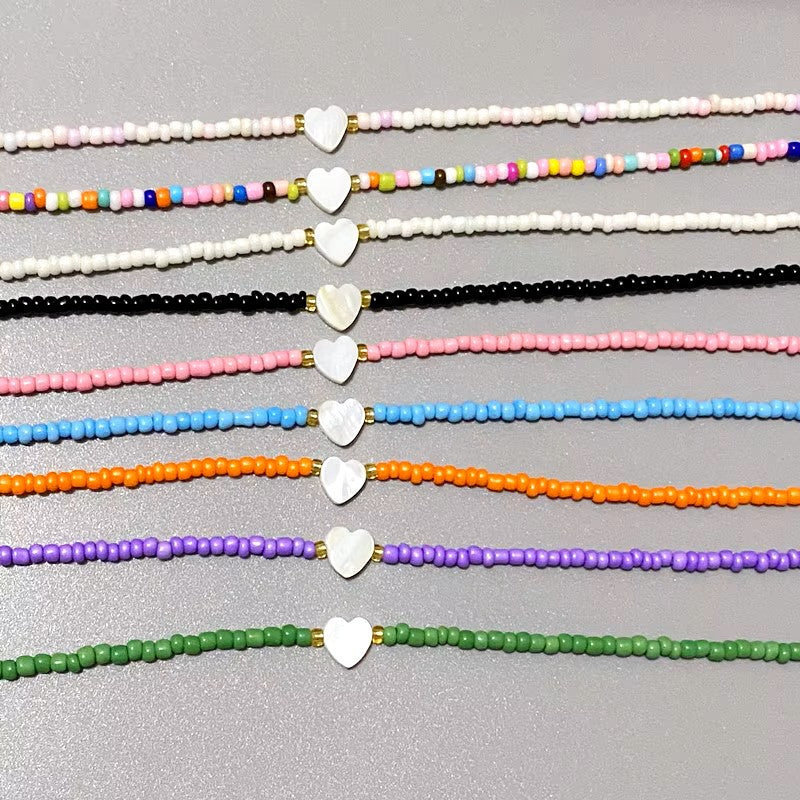New Nature Shell Love Heart Choker Necklace for Girl Spring Summer Fashion Small Colorful Glass Beads Necklace Gift for Friend Dealshavens
