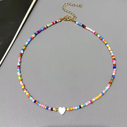 New Nature Shell Love Heart Choker Necklace for Girl Spring Summer Fashion Small Colorful Glass Beads Necklace Gift for Friend Dealshavens