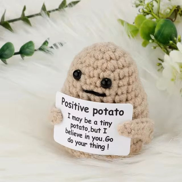 New Positive Energy Potato Hug Pocket Mini Handmade Plush Wool Knitting Doll with Card Funny Christams Gift Home Room Decoration Dealshavens