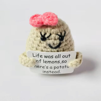 New Positive Energy Potato Hug Pocket Mini Handmade Plush Wool Knitting Doll with Card Funny Christams Gift Home Room Decoration Dealshavens