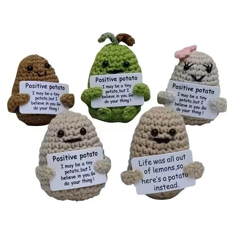New Positive Energy Potato Hug Pocket Mini Handmade Plush Wool Knitting Doll with Card Funny Christams Gift Home Room Decoration Dealshavens