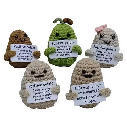 New Positive Energy Potato Hug Pocket Mini Handmade Plush Wool Knitting Doll with Card Funny Christams Gift Home Room Decoration Dealshavens