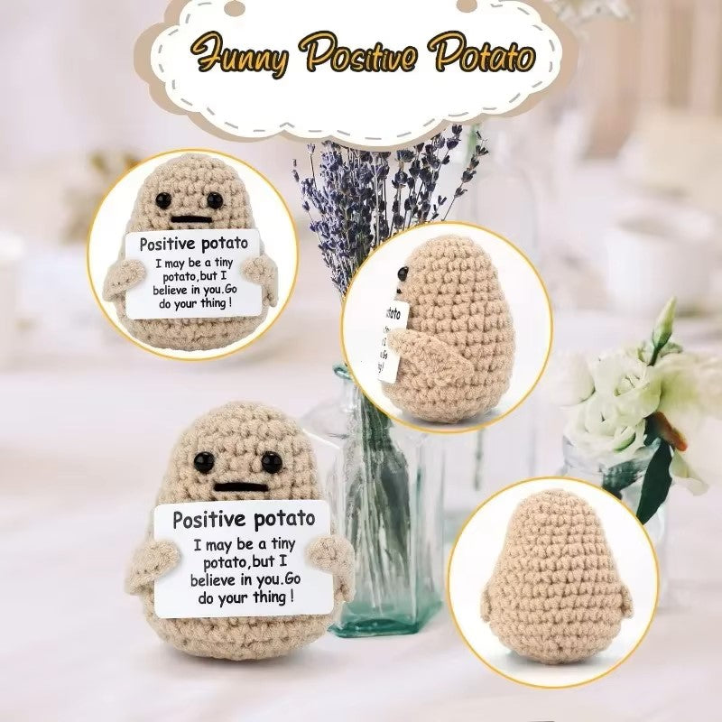 New Positive Energy Potato Hug Pocket Mini Handmade Plush Wool Knitting Doll with Card Funny Christams Gift Home Room Decoration Dealshavens