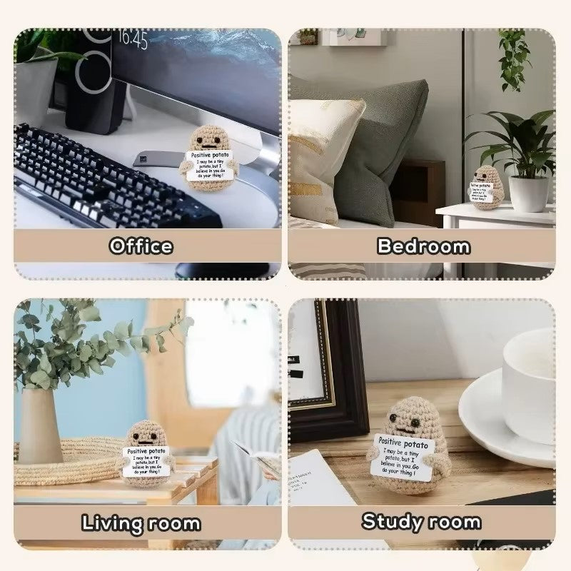 New Positive Energy Potato Hug Pocket Mini Handmade Plush Wool Knitting Doll with Card Funny Christams Gift Home Room Decoration Dealshavens