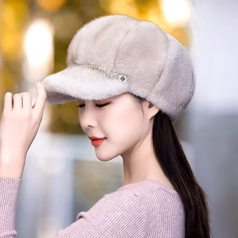New Winter Hat For Women Fashion Faux Fur Fluffy Duck Tongue Hat Female Warm Ear Protection Hats Outdoor Thicken Wind Snow Caps - Dealshavens