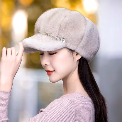 New Winter Hat For Women Fashion Faux Fur Fluffy Duck Tongue Hat Female Warm Ear Protection Hats Outdoor Thicken Wind Snow Caps - Dealshavens