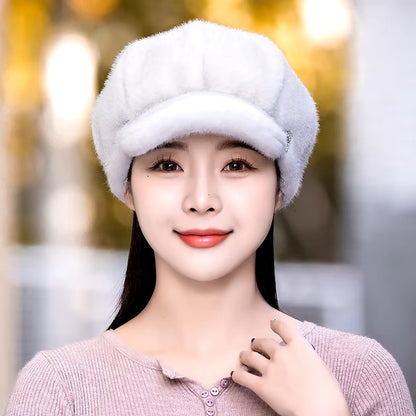 New Winter Hat For Women Fashion Faux Fur Fluffy Duck Tongue Hat Female Warm Ear Protection Hats Outdoor Thicken Wind Snow Caps - Dealshavens