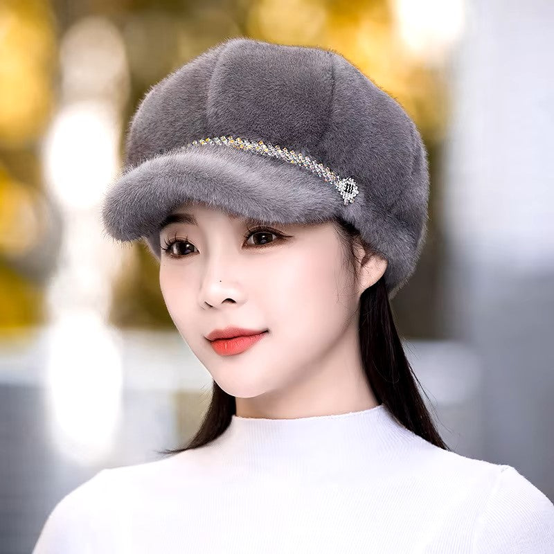 New Winter Hat For Women Fashion Faux Fur Fluffy Duck Tongue Hat Female Warm Ear Protection Hats Outdoor Thicken Wind Snow Caps - Dealshavens