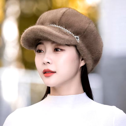 New Winter Hat For Women Fashion Faux Fur Fluffy Duck Tongue Hat Female Warm Ear Protection Hats Outdoor Thicken Wind Snow Caps - Dealshavens