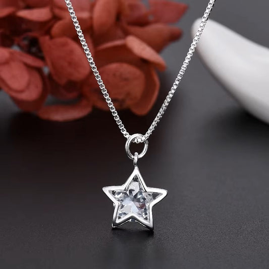 New korean fashion 925 Sterling Silver pretty Shining Crystal Star necklace for Women Party Wedding accessories Jewelry gifts Dealshavens