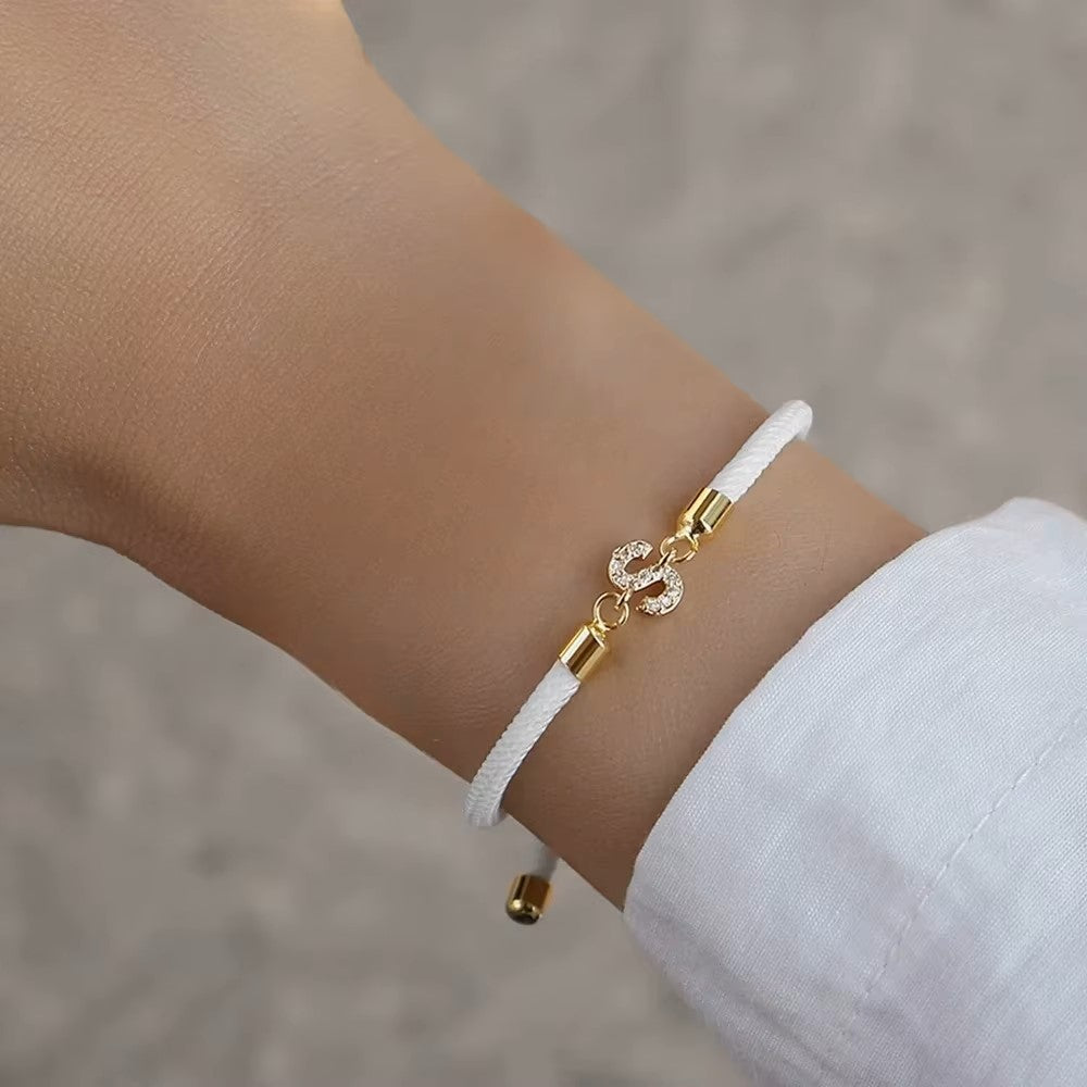 New Brand Fashion Initial Letter Charm Bracelet Women Pave Zirconia A-Z Adjustable Rope Bracelet For Women Jewelry Gift