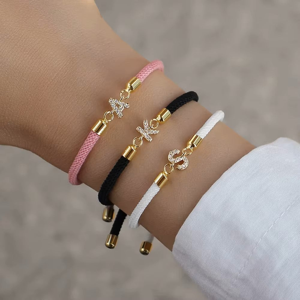 New Brand Fashion Initial Letter Charm Bracelet Women Pave Zirconia A-Z Adjustable Rope Bracelet For Women Jewelry Gift