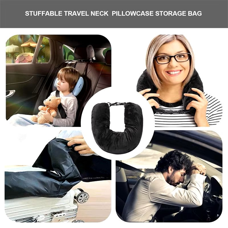 Portable Fillable Neck Pillow Space-saving Fillable Clothes Neck Pillow Adjustable Comfortable Flannel For Car Train Airplane - Dealshavens