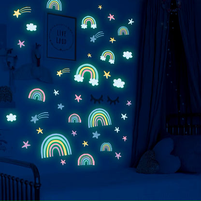 Rainbow Clouds Stars Luminous Wall Sticker Baby Kids Room Decoration Decals Bedroom Background Decor Glow In The Dark Wallpaper Dealshavens