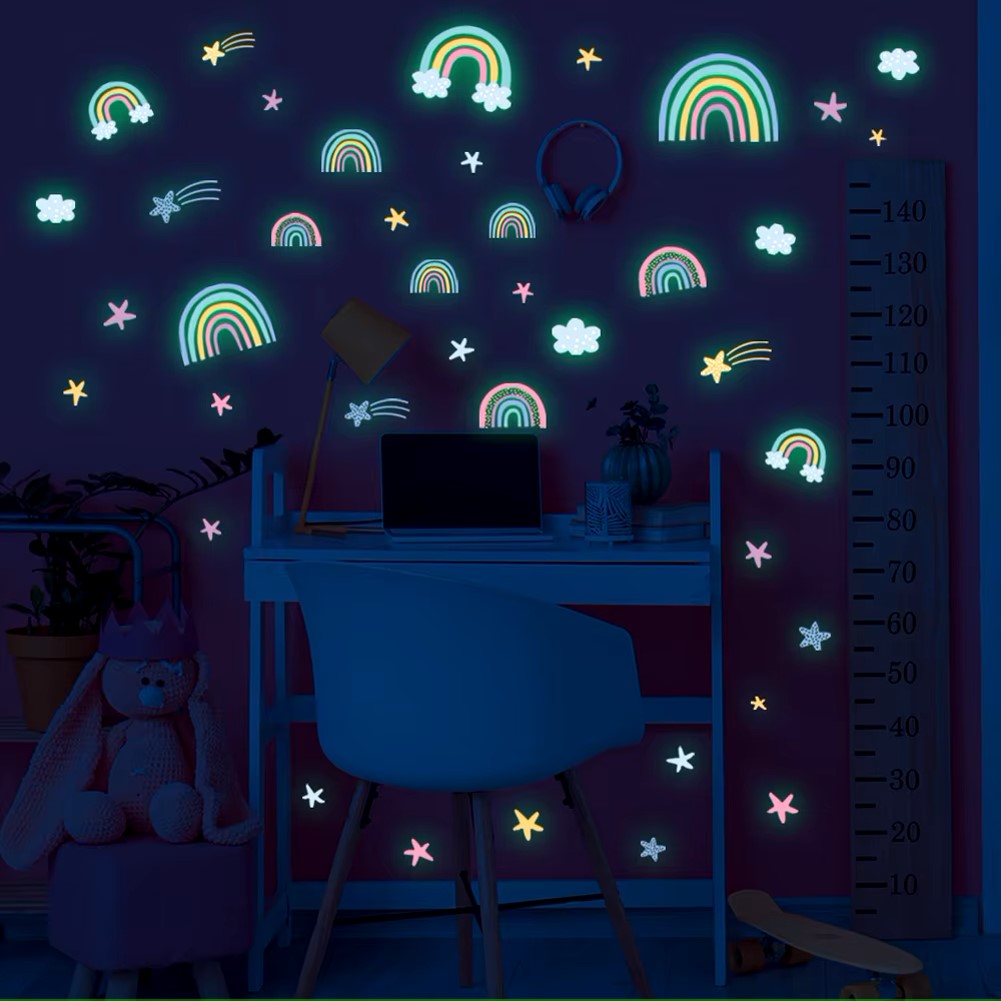 Rainbow Clouds Stars Luminous Wall Sticker Baby Kids Room Decoration Decals Bedroom Background Decor Glow In The Dark Wallpaper Dealshavens
