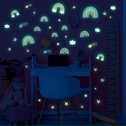 Rainbow Clouds Stars Luminous Wall Sticker Baby Kids Room Decoration Decals Bedroom Background Decor Glow In The Dark Wallpaper Dealshavens