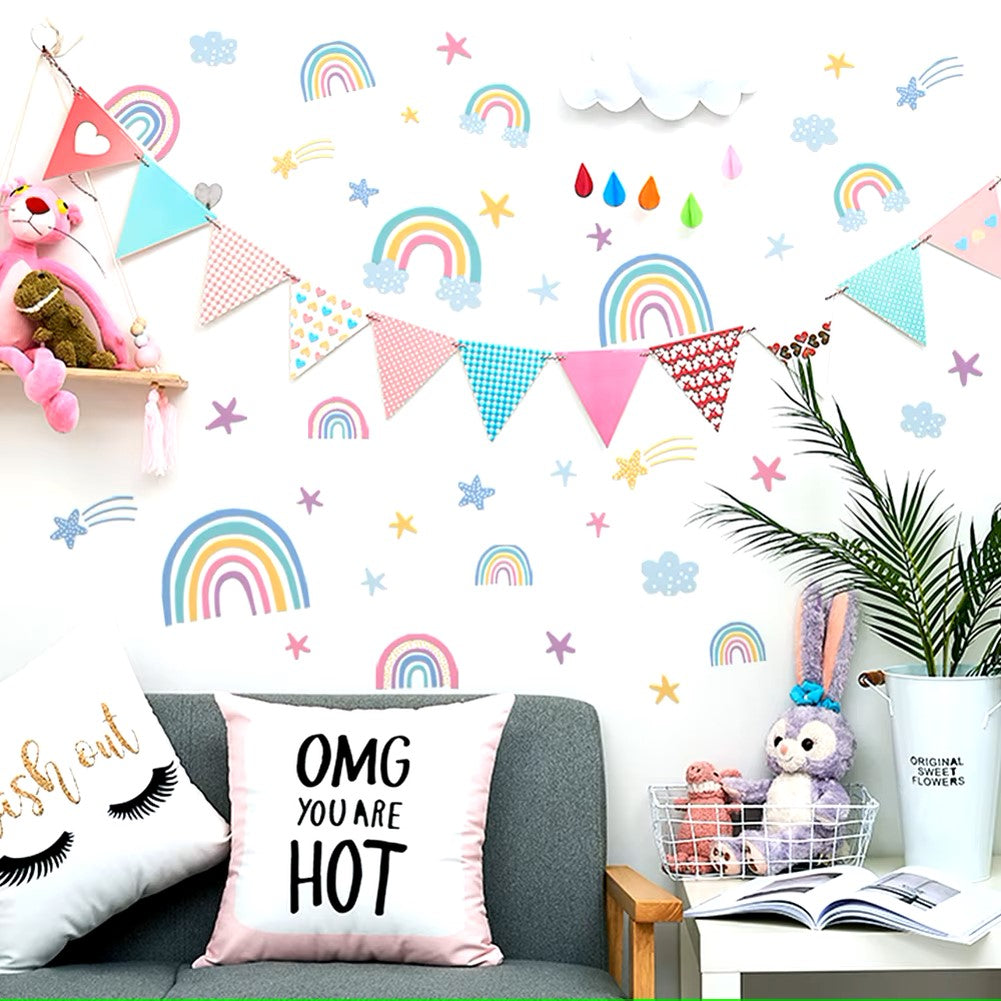 Rainbow Clouds Stars Luminous Wall Sticker Baby Kids Room Decoration Decals Bedroom Background Decor Glow In The Dark Wallpaper Dealshavens