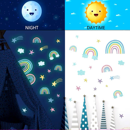 Rainbow Clouds Stars Luminous Wall Sticker Baby Kids Room Decoration Decals Bedroom Background Decor Glow In The Dark Wallpaper Dealshavens