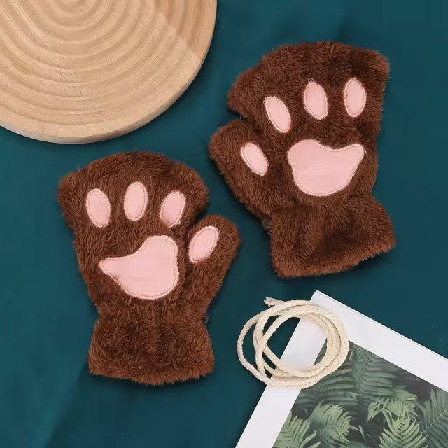 Brown Color Cat Paw Gloves 