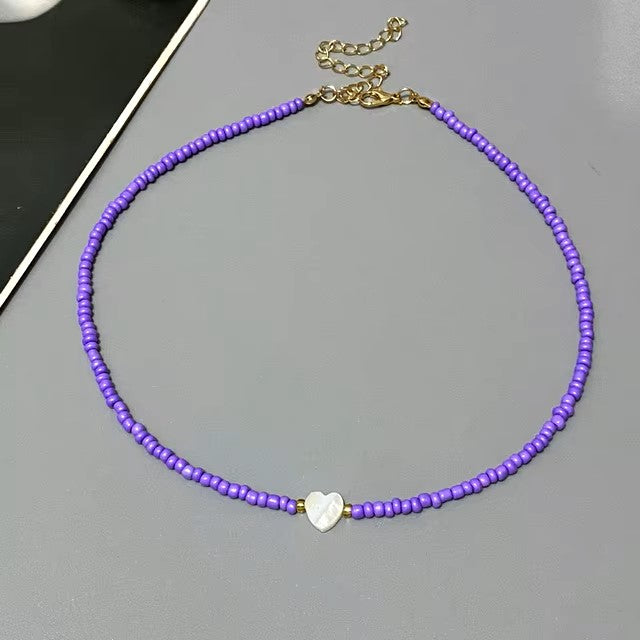 New Nature Shell Love Heart Choker Necklace for Girl Spring Summer Fashion Small Colorful Glass Beads Necklace Gift for Friend Dealshavens