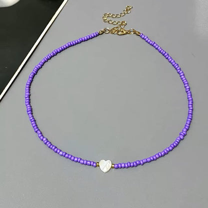New Nature Shell Love Heart Choker Necklace for Girl Spring Summer Fashion Small Colorful Glass Beads Necklace Gift for Friend Dealshavens