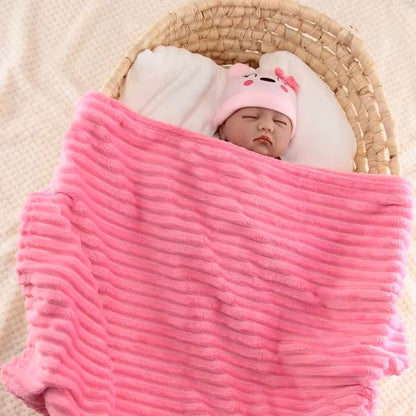 Thick solid color flannel baby striped baby blanket swaddle blanket children sofa blanket yoga throw blanket newborn - Dealshavens