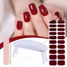 Harunouta 4pcs/set Gradient Jelly Semi Cured Gel Nail Strips with Nail Lamp Nude Pink Waterproof Nail Stickers Long Lasting Wrap