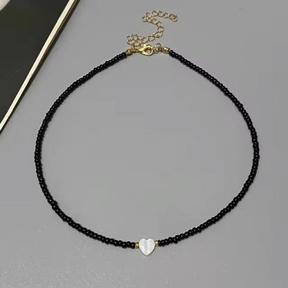 New Nature Shell Love Heart Choker Necklace for Girl Spring Summer Fashion Small Colorful Glass Beads Necklace Gift for Friend Dealshavens