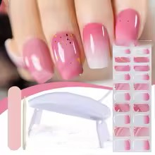 Harunouta 4pcs/set Gradient Jelly Semi Cured Gel Nail Strips with Nail Lamp Nude Pink Waterproof Nail Stickers Long Lasting Wrap