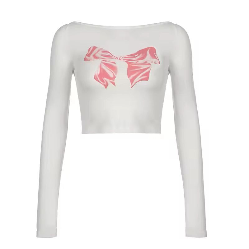 "Backless Crop Top Bow Printed Stylish Women"