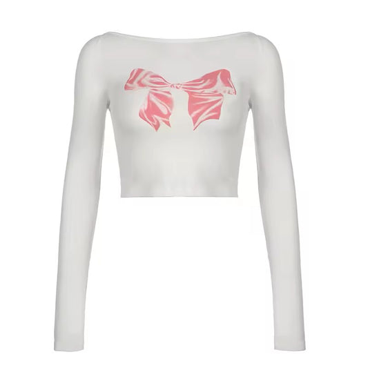 "Backless Crop Top Bow Printed Stylish Women"