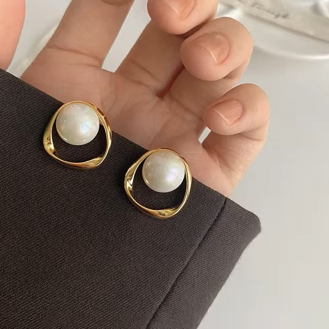 Imitation Pearl Earring for Women Gold Color Round Stud Earrings Korean Delicate Irregular Design Unusual 2023 Fashion Jewelry dealshavens