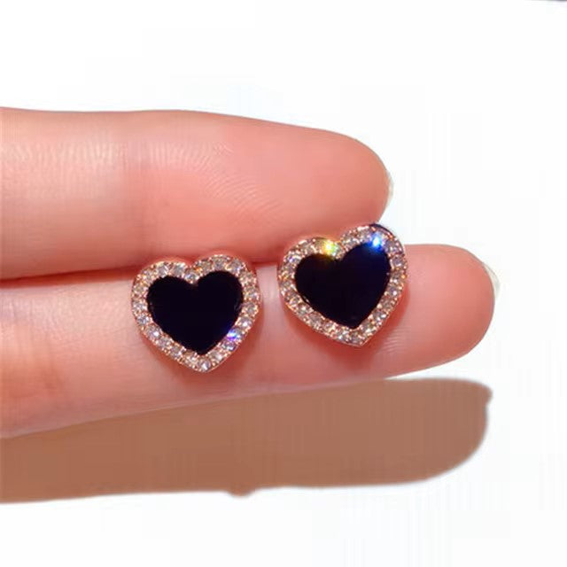 Cute Korean Earrings Heart Bling Zircon Stone Rose Gold Color Stud Earring for Women Fashion Jewelry 2021 New Gift dealshavens