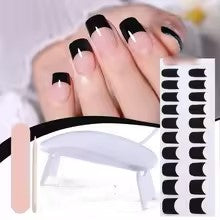 Harunouta 4pcs/set Gradient Jelly Semi Cured Gel Nail Strips with Nail Lamp Nude Pink Waterproof Nail Stickers Long Lasting Wrap