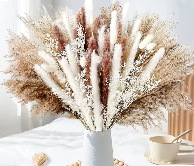 100Pcs Fluffy Pampas Dried Flowers Bouquet Home Decor Natural