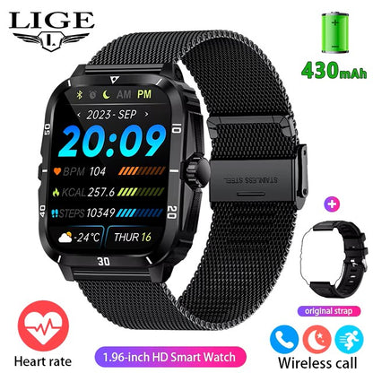 LIGE 2024 Military Smart Watches Men 1.96" Screen Bluetooth Call Heart Rate Monitor Sport Fitness Waterproof Outdoor Smartwatch dealshavens