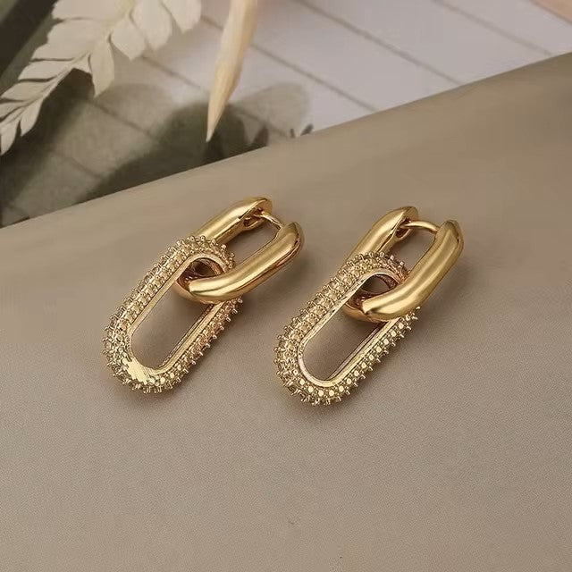 Retro Double Loop Design Drop Earrings Gold Color Geometric Round Hoop Earrings for Women Girls Punk Hip Hop Fashion Jewelry dealshavens